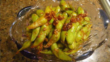 Teriyaki garlic glazed Edamame in a bowl